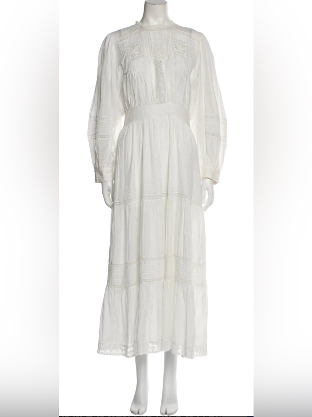 Vanessa Bruno White Tiered Maxi Dress with Pintuck Details